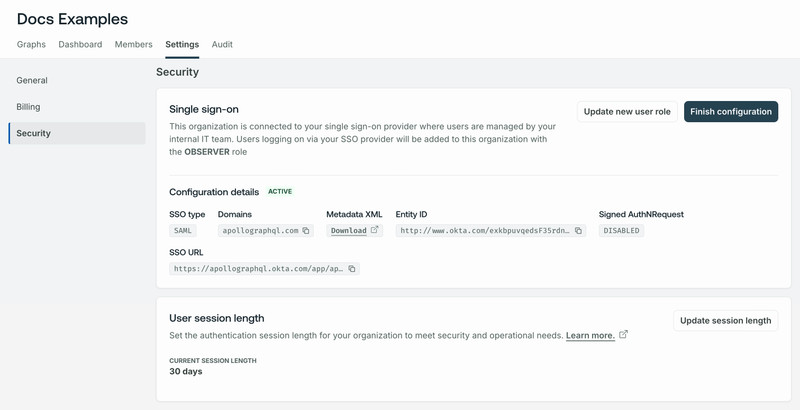 GraphOS Studio organization security settings